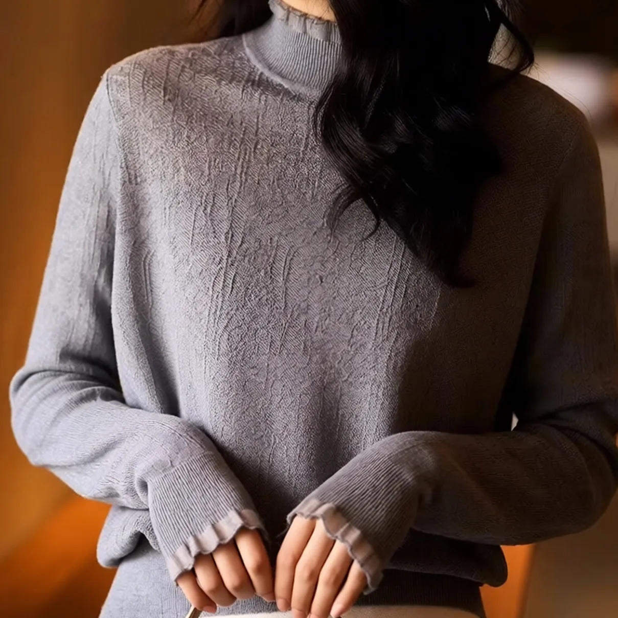 Ele Knitted Wool Blend Top With Wood Ain Inner Wear Single Wear Layered Design For Women Winter Season Regular Length