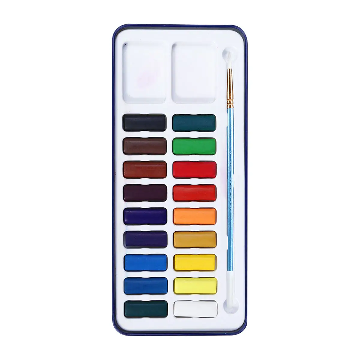 18 Colors Watercolor Paint Set Solid Cakes in Portable Tin Metal Box Includes Brush Perfect Starter Kit for Adults