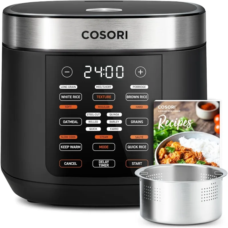 

COSORI Rice Cooker 10 Cup, 24h Keep Warm, 18 Functions Fuzzy Logic Rice Maker with Stainless Steel Steamer Basket, Sauté