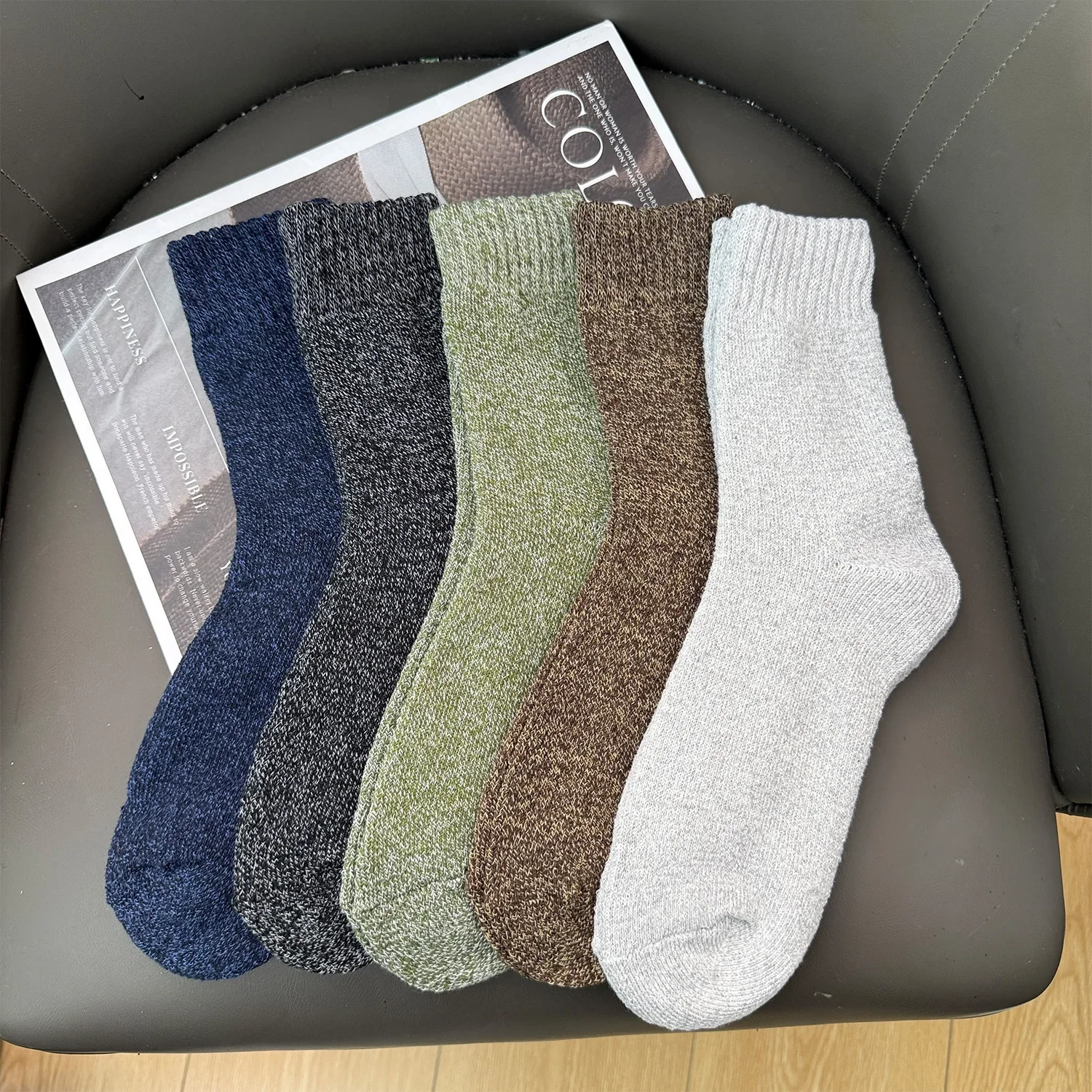 Chaussettes d'hiver en laine mérinos pour hommes, Super épaisses, chaudes, de haute qualité, Harajuku rétro, neige décontractée, antigel, en cachemire