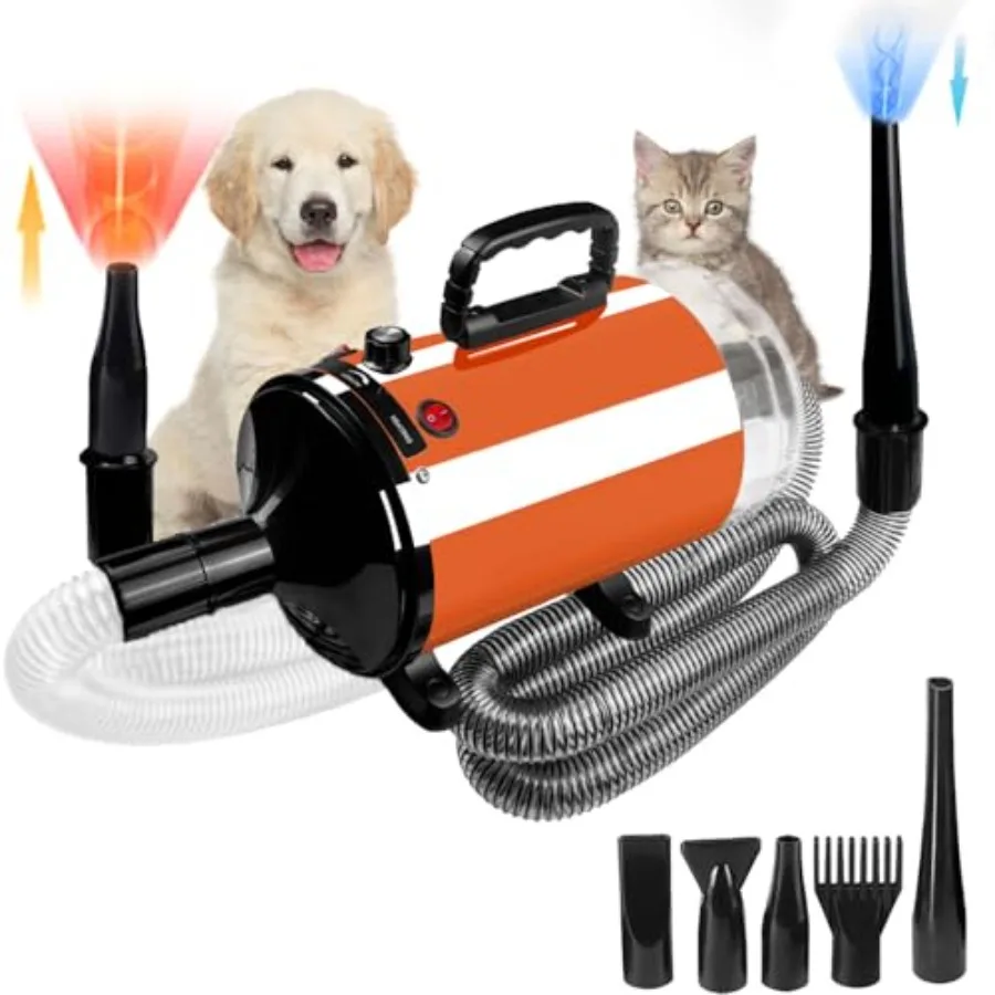 

Dog Vacuum and Dryer for Shedding Grooming5.2HP/ 3800W Dog Grooming Kit Adjustable Speed and Temperature with 5 Nozzles