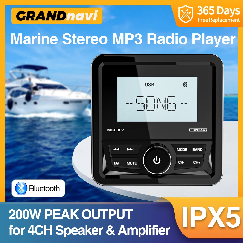 

GRANDnavi Marine Radio Boat Stereo FM AM Digital Media Audio Player Bluetooth Waterproof For Yacht ATV UTV Golf Cart Motorcycle