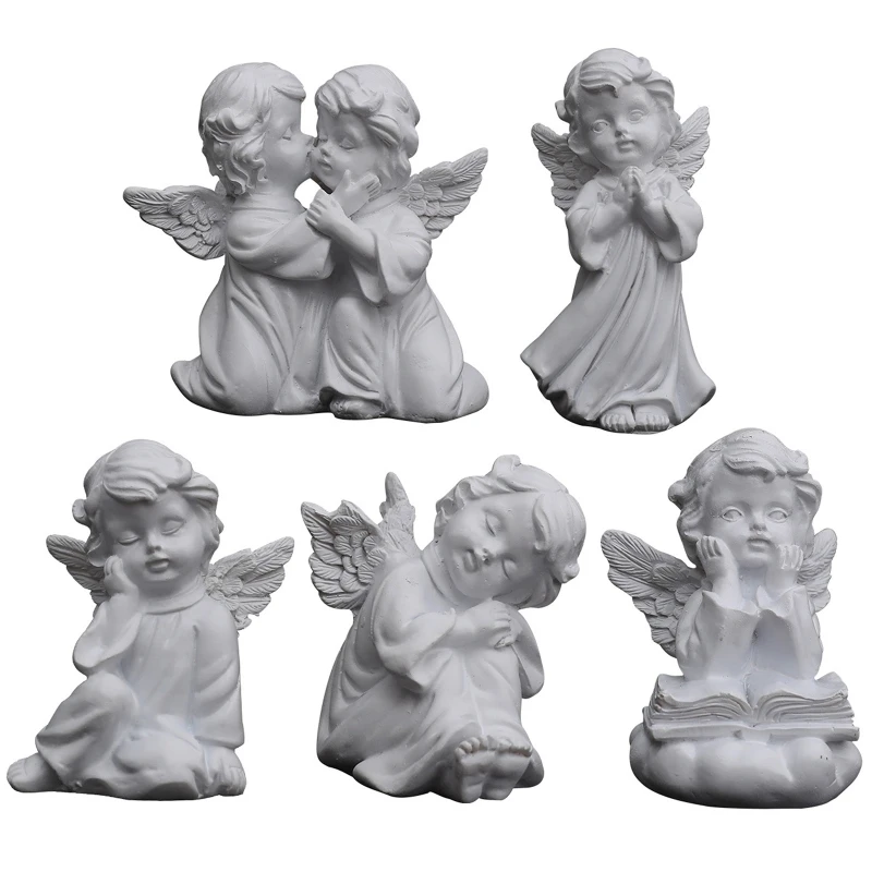 Resin Angel Statue Fairy Sweet Girl Figurine Decoration Cherubs Sculpture Home Desktop Outdoor Decor Christmas Birthday