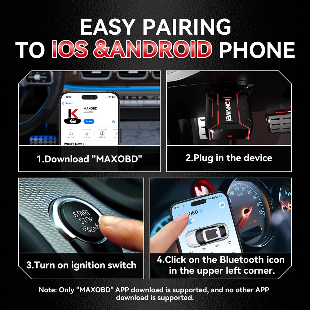 2026 KONNWEI MAXOBD Car OBDII Fault Diagnostic Tool Full System SAS SRS ABS System Deep Scan Bluetooth Connection OBD2 Scan Tool DIY car repair