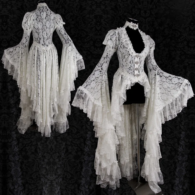 Robe Longue Gothique Médiévale en Dentelle Fleurie – photo 2