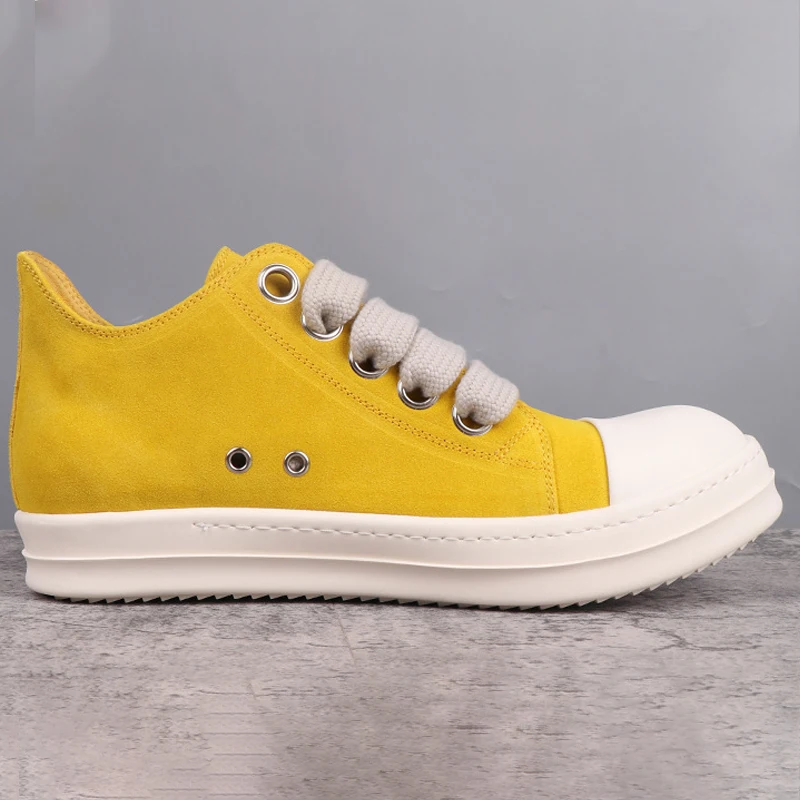 

Fashion Men's Casual Shoes Lace-up Men's Sneakers Cow Suede Shoes for Man Yellow Solid Jumbo Shoelaces Man Sneaker
