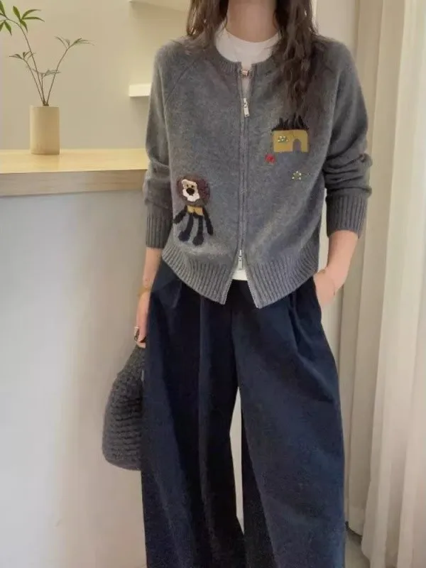 

Очень большой свитер-кардиган унисекс с мультяшной вышивкой, весенний, омолаживающий, свободный, универсальный, повседневный стиль, для веса до 300 фунтов, длинный...