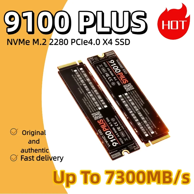 9100 PLUS PCIe Gen4.0 X4 NVMe M.2 2280 SSD, TLC 3D NAND 7300MB/s Read Speed, 500GB-4TB Gaming Drive for PS5 Laptop Desktop PC