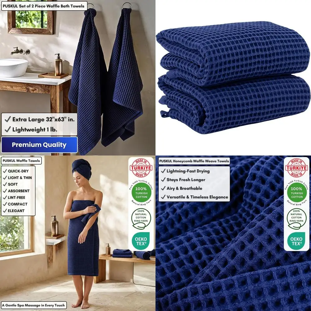 

Набор из 2-х больших банных полотенец из 100% хлопка, 32x63 дюйма, быстросохнущие, премиум-качество для ванной и спа-салона, темно-синие