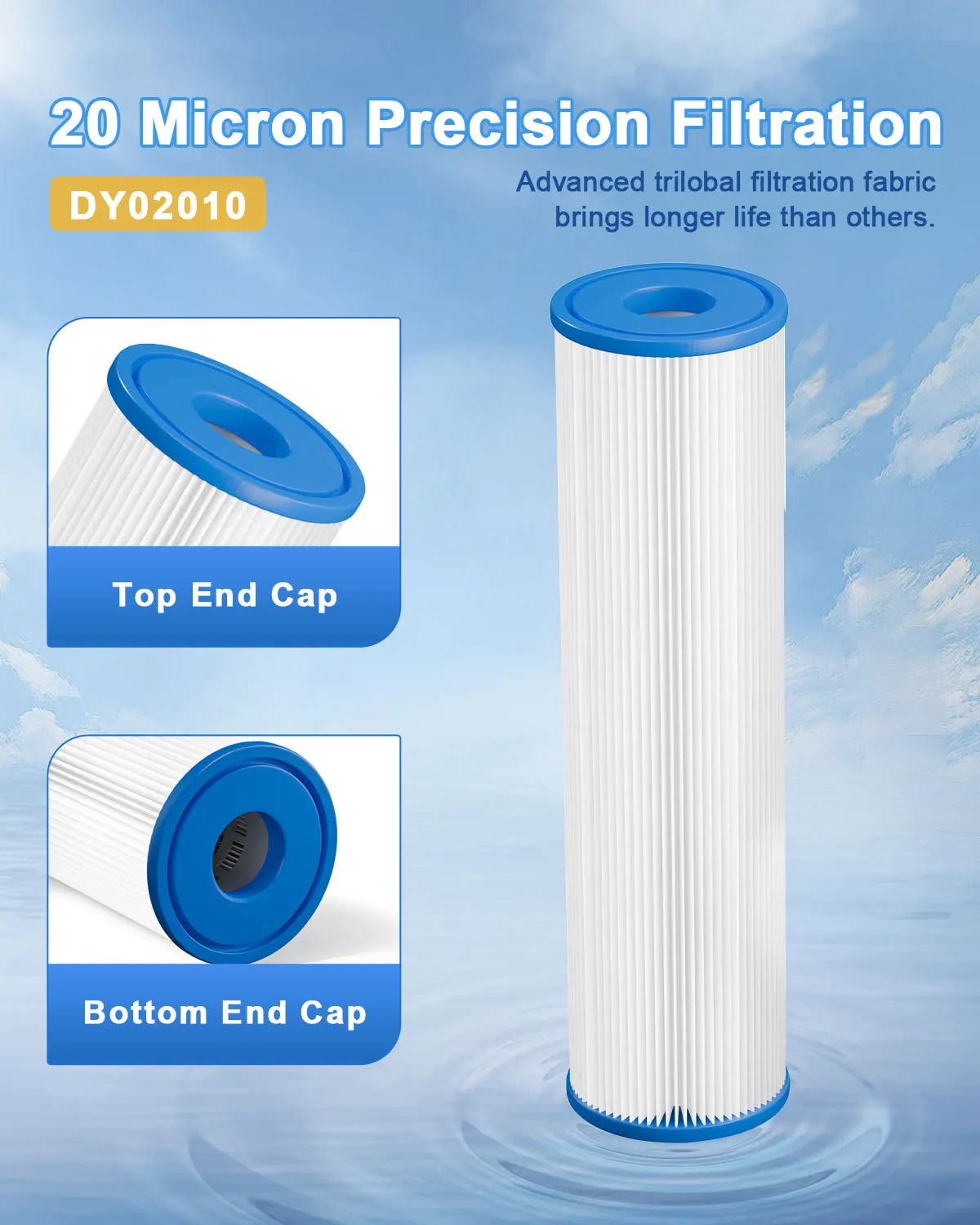 Ice Bath Cold Plunge Filter 4 Pack 10 x 2.5 Inch 20 Micron Pleated Sediment Replacement Filter
