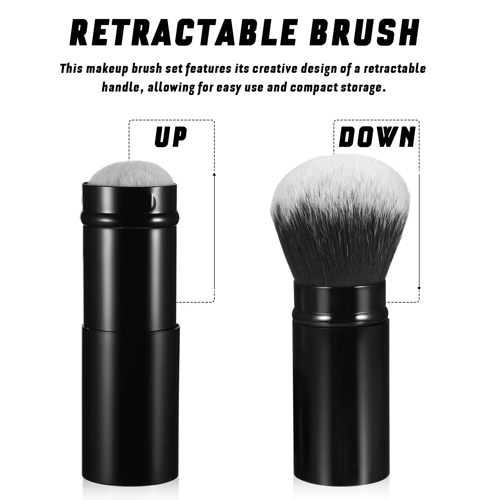 2Pcs Retractable Makeup Brush Set Travel Tools Powder Blush Brushes Soft Hair Protective Cap Makeup Blush Brush