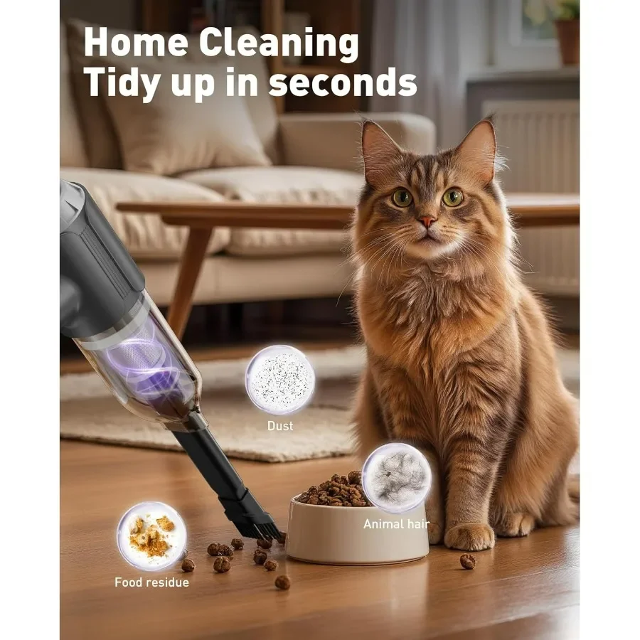 مكنسة كهربائية محمولة للسيارة لاسلكية مع محرك بدون فرش، منفضة هواء صغيرة عالية الطاقة 21000 باسكال، مكنسة كهربائية محمولة 7 في 1 للوحة المفاتيح C