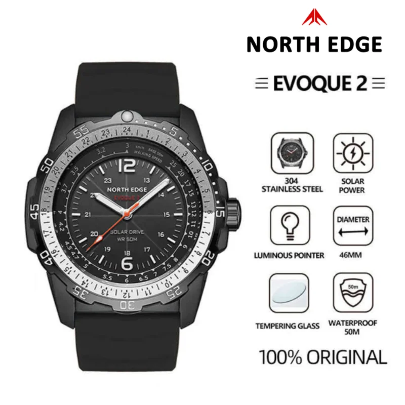 

NORTH EDGE EVOQUE 2 Военные часы на солнечной энергии для мужчин Водонепроницаемые мужские спортивные наручные часы 50 м Светящиеся