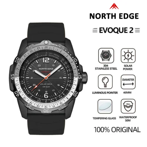 Imagen 1 del producto NORTH EDGE EVOQUE 2 Reloj militar de energía solar para hombres Relojes de pulsera deportivos impermeables 50 M para hombres luminosos