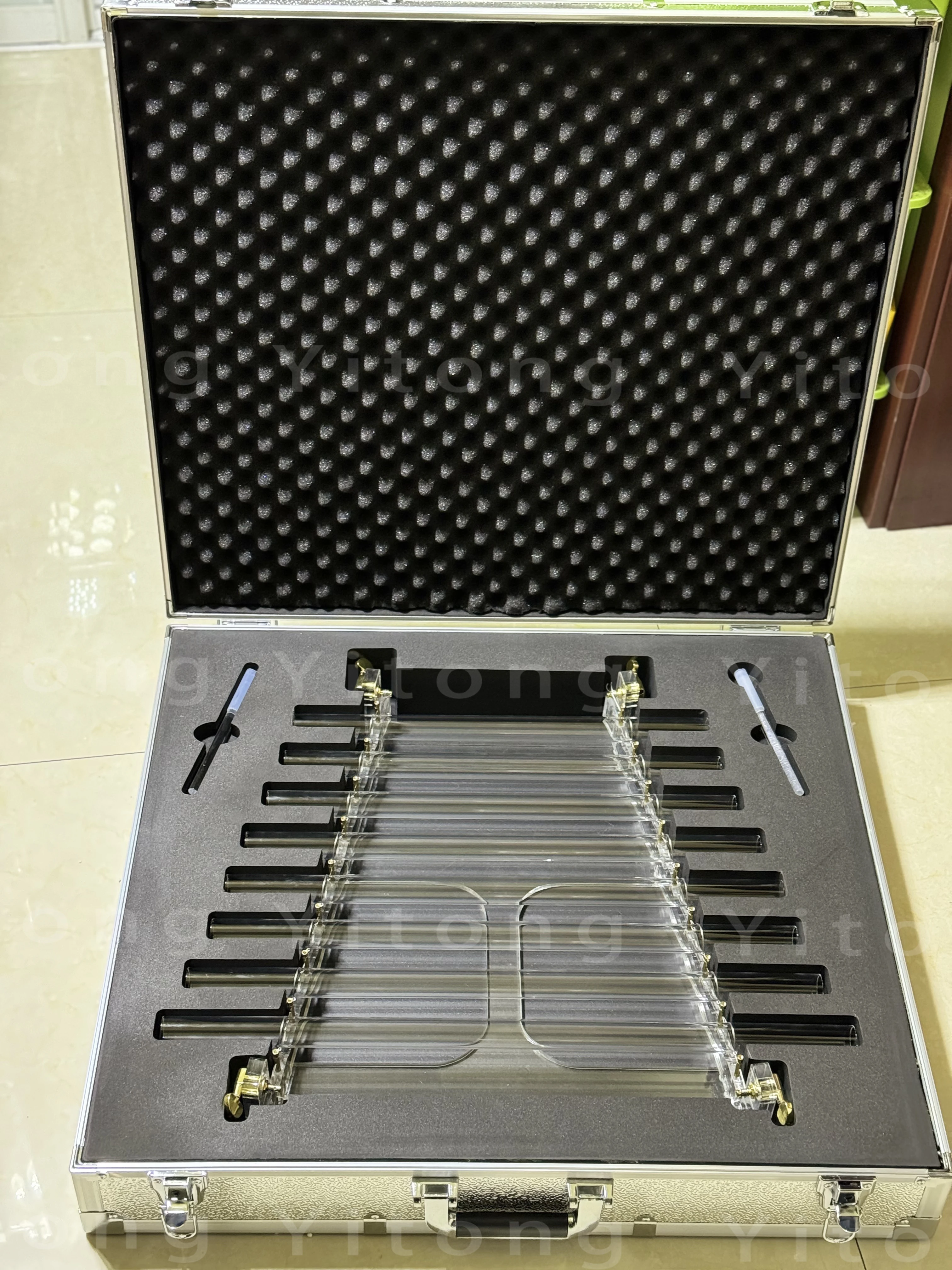 432hz/Hot selling 440hz 8 Tubes Note CDEFGABC Clear Quartz Crystal Singing Harp with Alumina Alloy Box