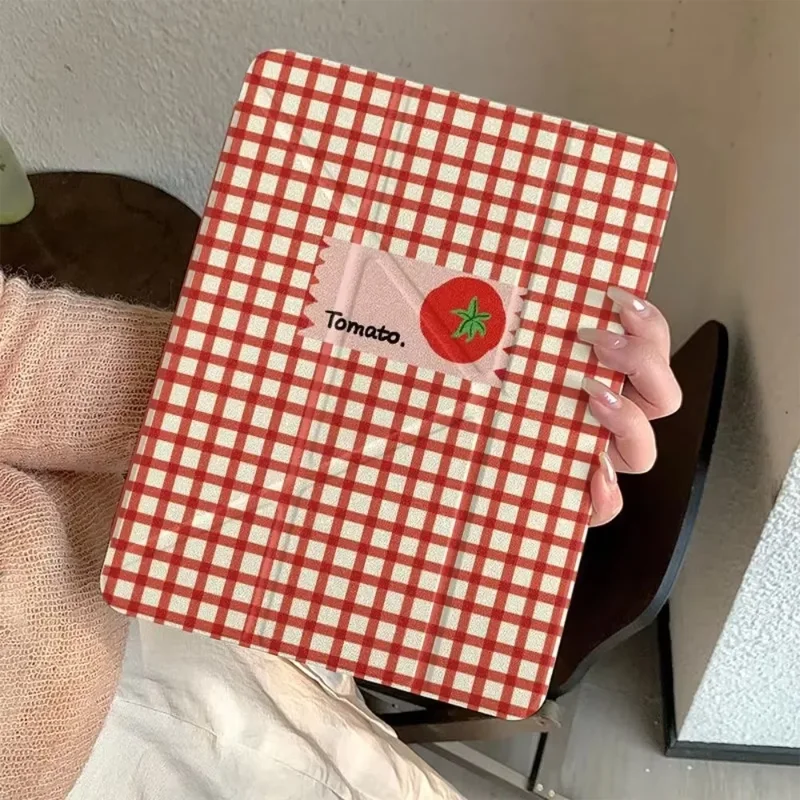 Red And White Checkered Tomato English For iPad Pro Air M5 M4 M3 M2 2 1 11th A16 12.9