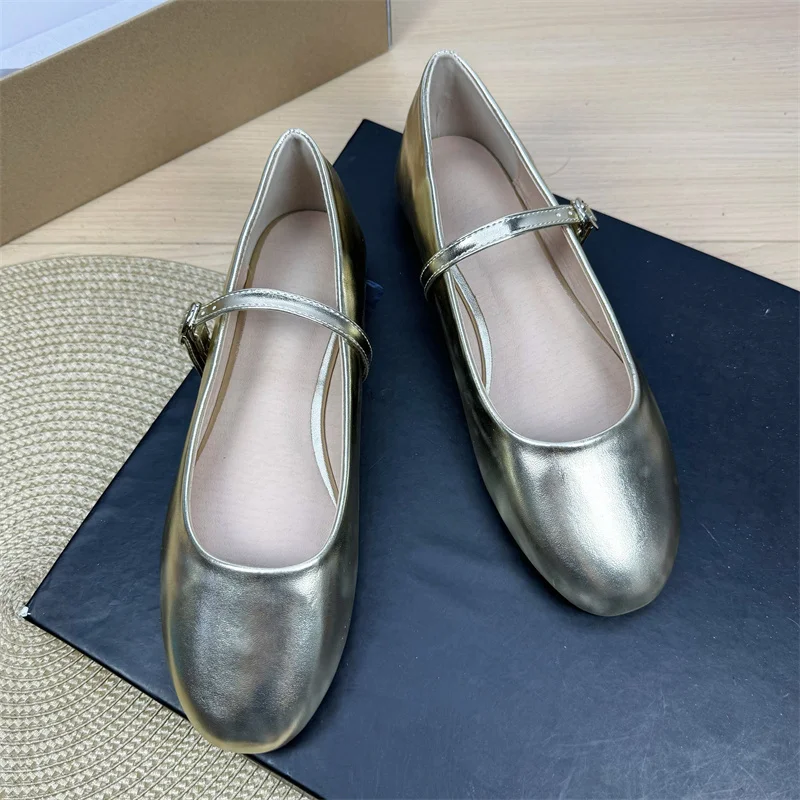 2025 Spring New Mary Jane Women Fashion Casual Leather Shoes Solid Buckle Strap Shallow Flats for Woman Comfortable Purple