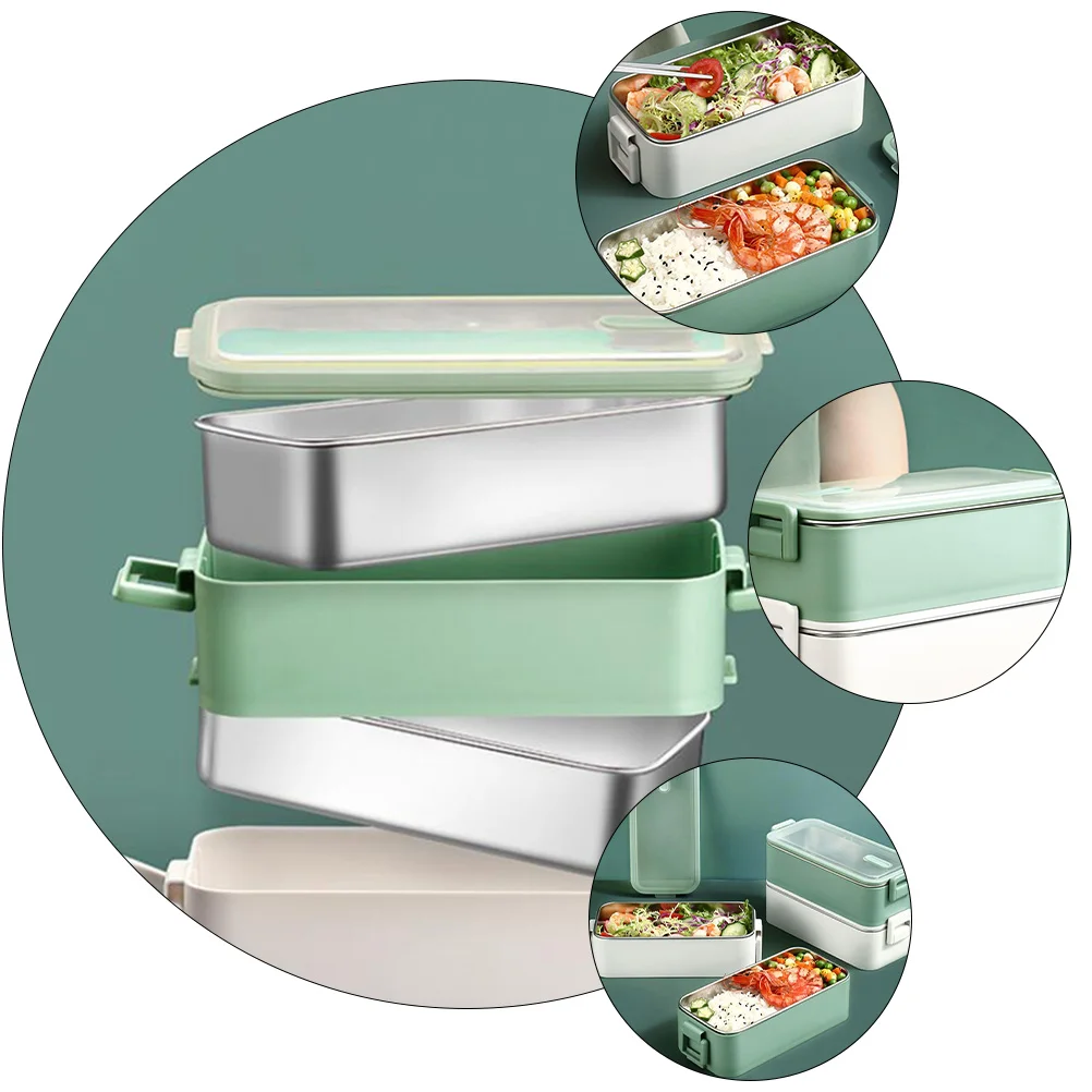

Stainless Steel Bento Lunch Box Double Layer Food Container Japanese Style Worker Lunch Box Carry Handle