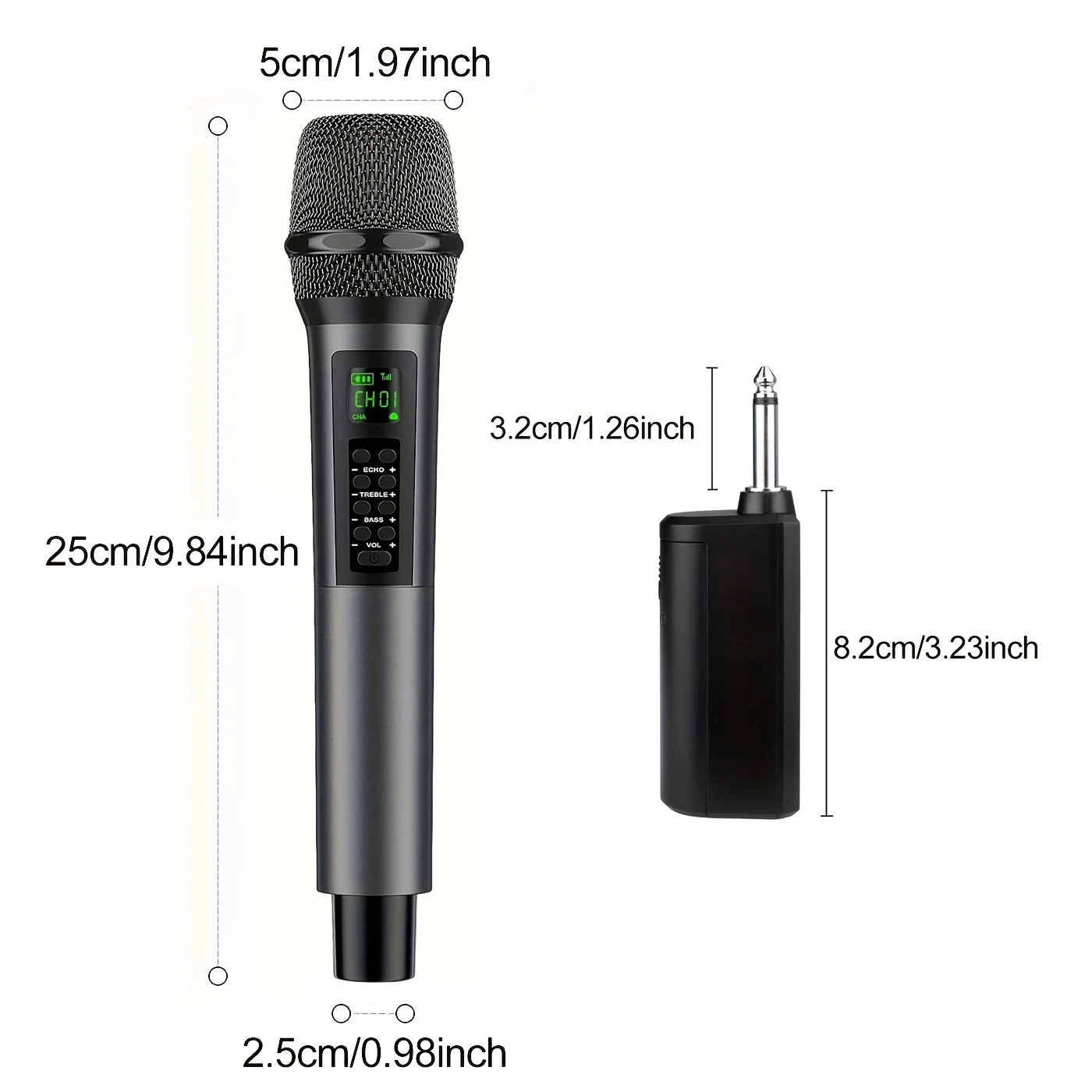 Rechargeable Handheld Wireless Microphones with Echo Treble BASS VOL Control for Karaoke Singing