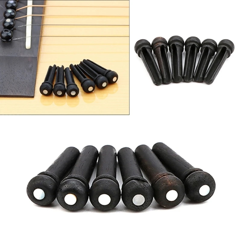 Pack of 6 Guitar Bridge Pins Replacement Guitar End Pin Set Ebony Acoustic Guitar Bridge Pins Pegs for Acoustic Guitars