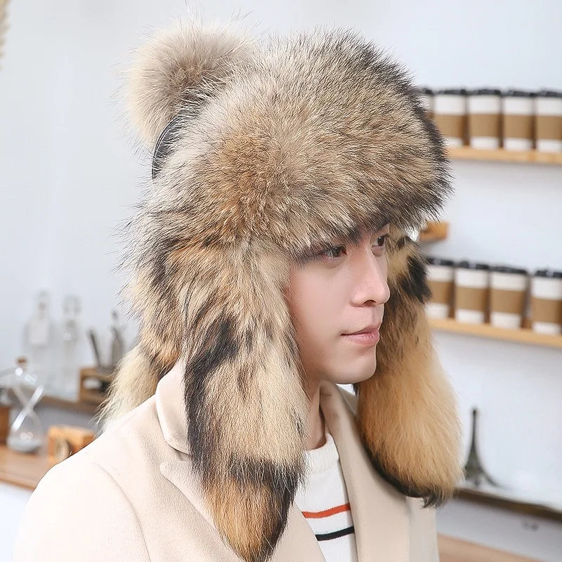 warm-fur-lei-feng-cap-men's-hooded-winter-hat-ly-suitable-northeast-china-cold-weather-fur-collar-wide-brim-cotton-cap