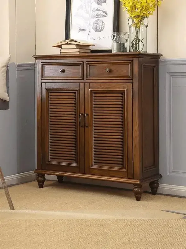 Modern Solid Wood Shoe Cabinet Large American Household Foyer Louver Door Multi Function Opposite