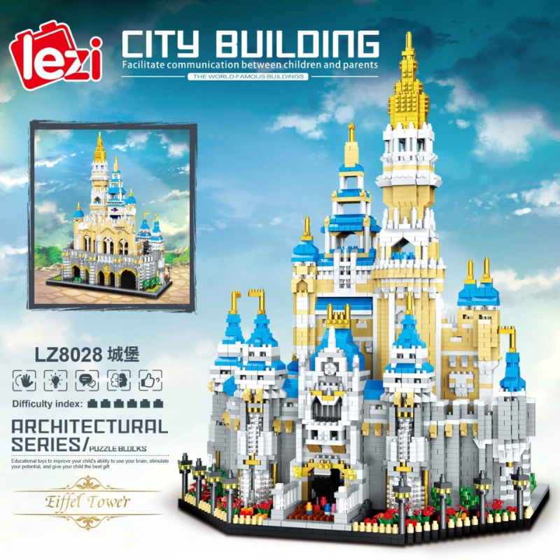 

Lezi 8028 World Architecture Amusement Park Big Dream Castle 3D DIY Mini Diamond Blocks Bricks Building Toys for Children No Box