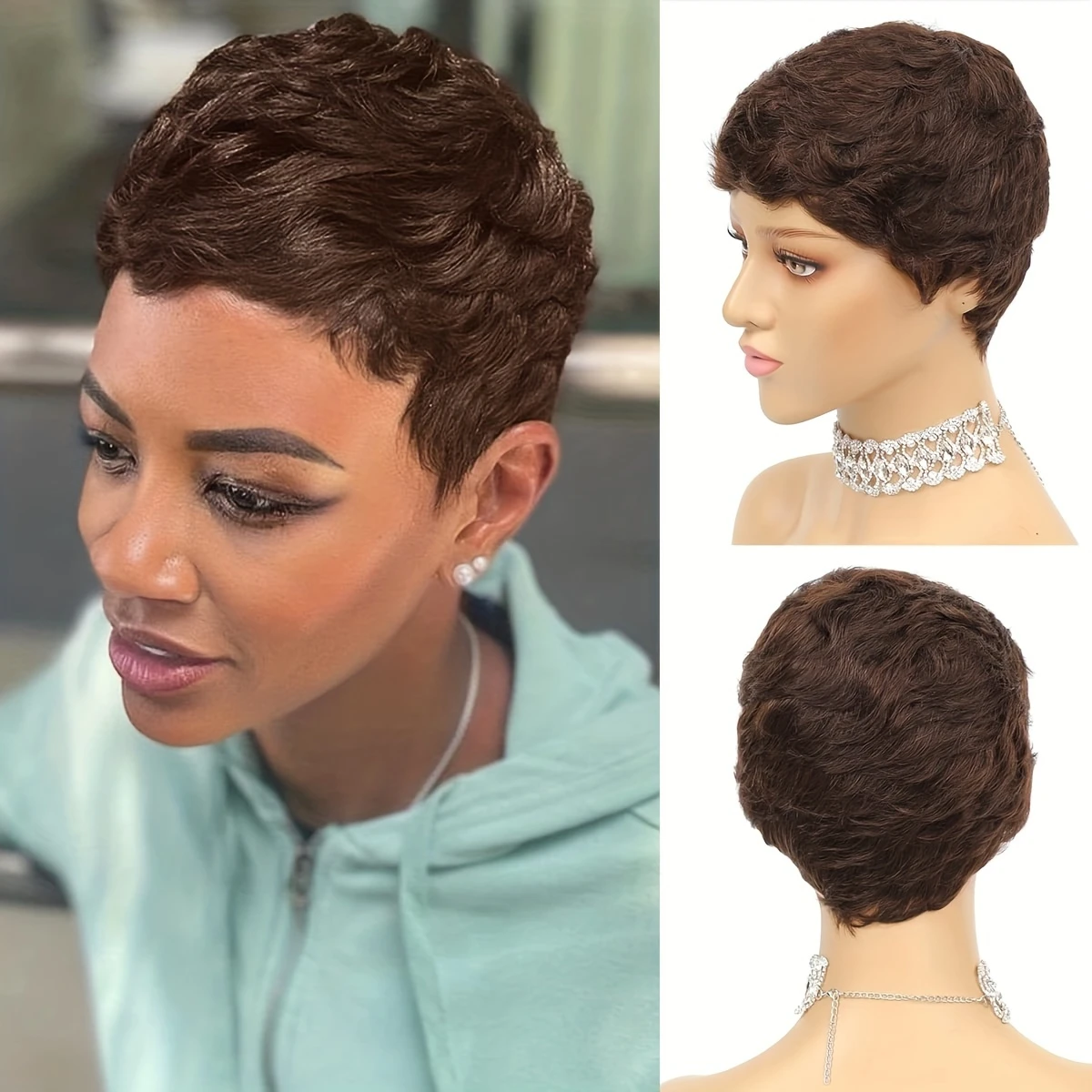 

150% Density 6Inch Pixie Cut Wig Short Straight Human Hair Wigs For Women Full Machine Made Wig