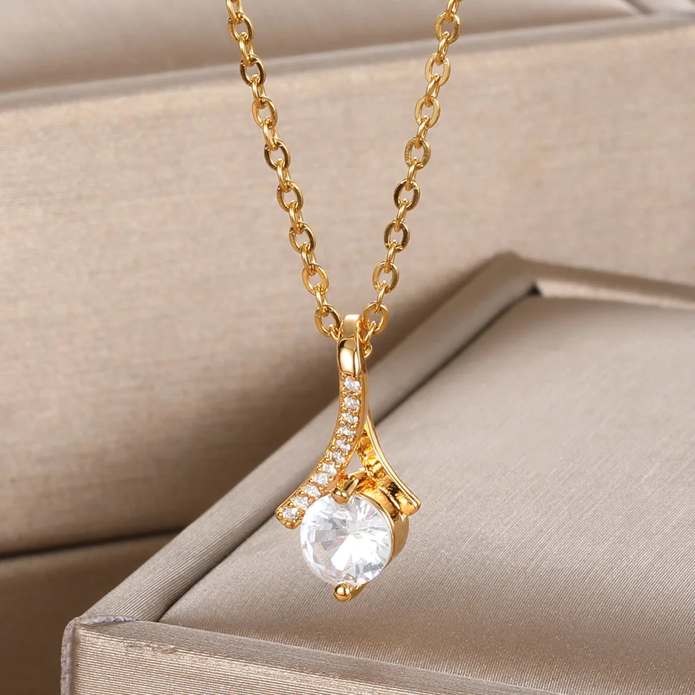 Golden Color Copper Zircon Women's Necklace cheap items with free shipping Christmas Gift Accessories Jewelry For Women Necklace