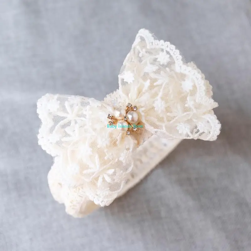 K92D الطفل عمامة عقال الدانتيل القوس هيرباند زهرة Hairbands الرضع الفتيات صور الدعائم #3