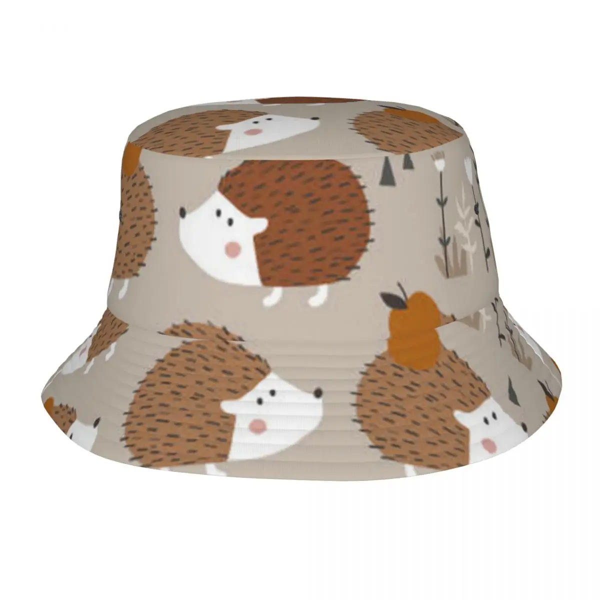 Cute Hedgehogs Apples Hand Drawn Pattern Bucket Hat Fisherman Foldable Women Men Sunscreen Shade Cap