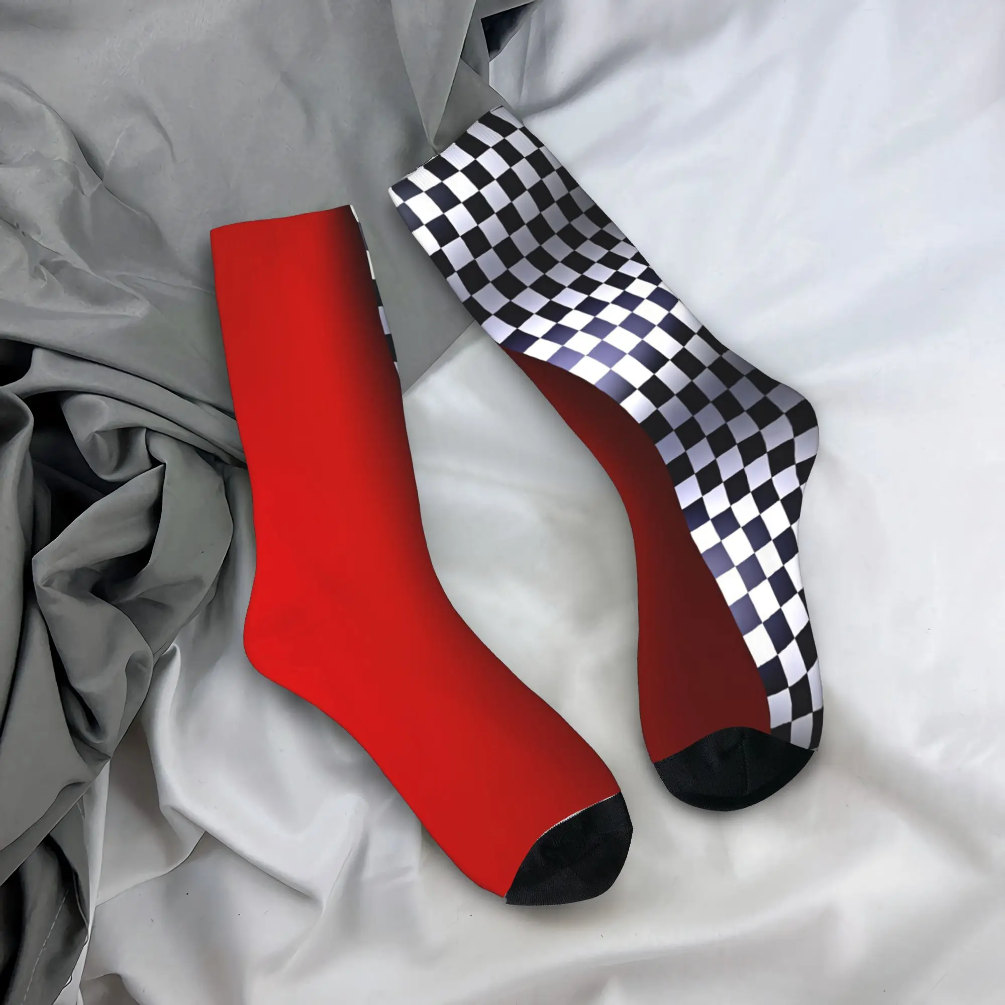 Racing Checkered Motor  Stockings  Vintage Socks Couple Breathable Socks Spring Climbing Printed Non Skid Socks Birthday Present