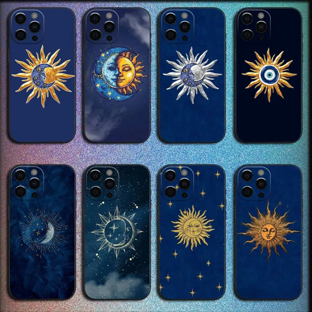 

Sun and Moon Art Phone Case For iPhone 17,16,15,14,13,12,Pro,Max,Plus,E,SE4,Air,Mini Black Cover