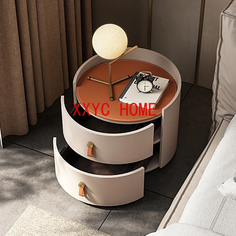 

High Sense Light Luxury and Simplicity Modern Bedroom Installation-Free round Storage Bed Side Cabinet