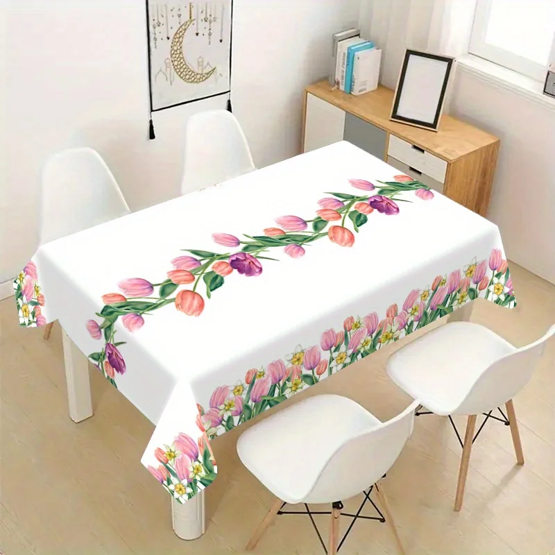 Spring Tulip Flower Rectangle Waterproof Tablecloth for Table Decor Washable Kitchen Dining Tablecloth Wedding Party Decorations