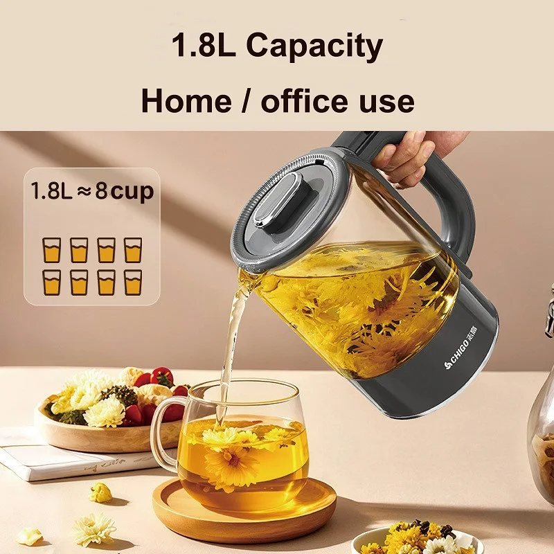 1.8L وعاء صحي متعدد الوظائف مكتب حجز الزجاج إبريق شاي بالأعشاب المزهرة التحكم في درجة الحرارة إبريق الشاي البخاري غلاية كهربائية منزلية #4