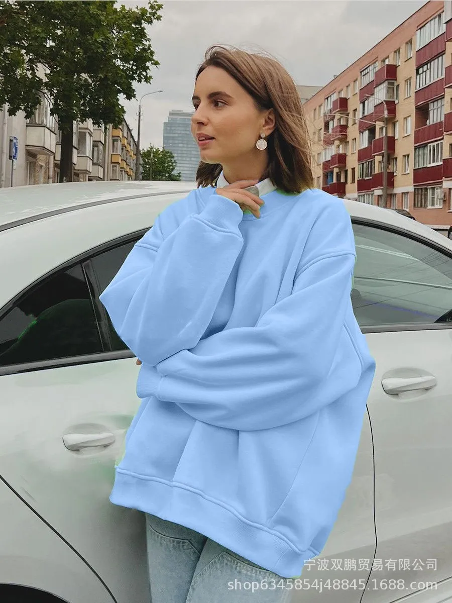 Pullover Loose Fit Hoodie Casual with Crew Neck Long Sleeve Standard Length Single Pullover Closure Japanese Korean Women Hoodie