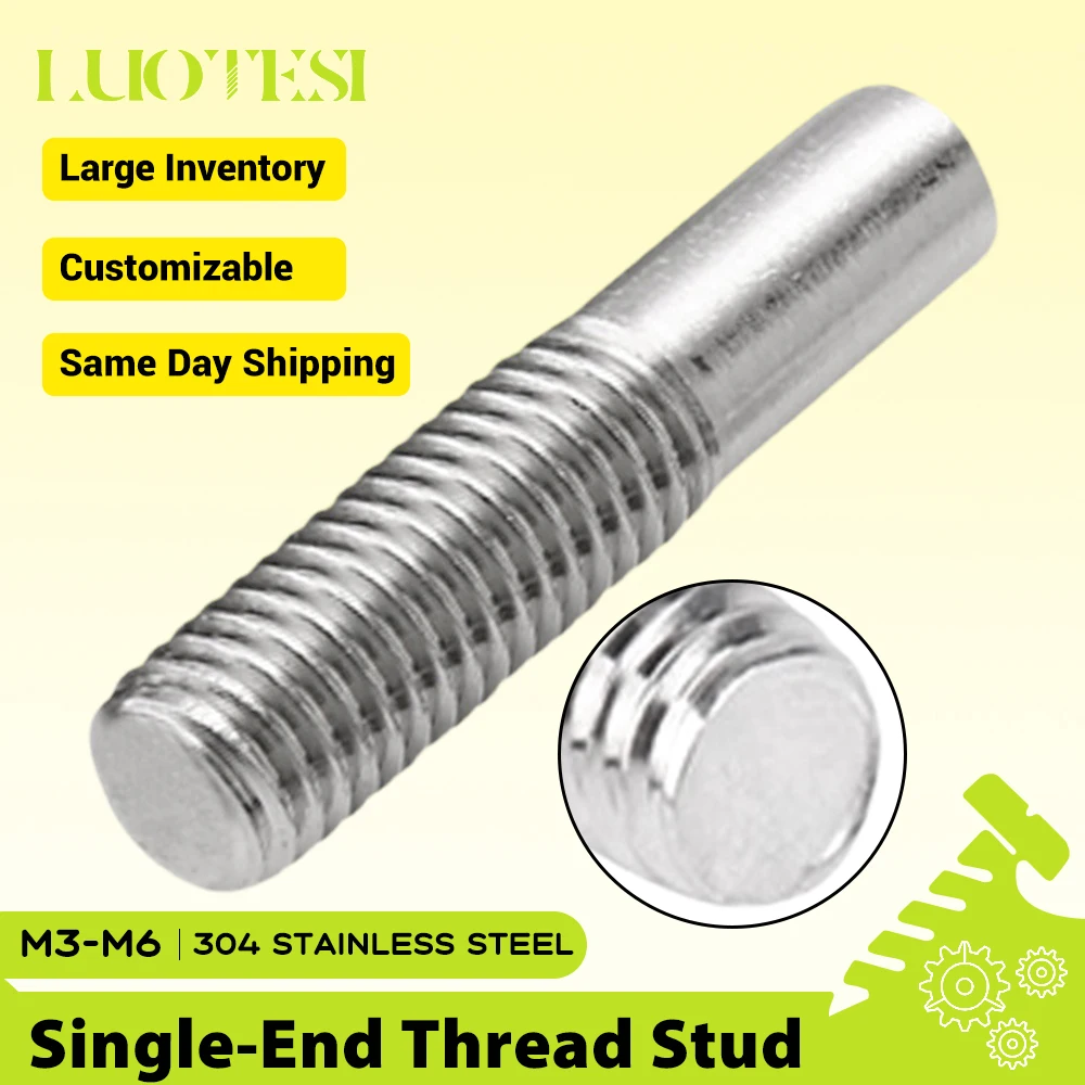 Single-End Thread Stud 304 Stainless Steel M3 M4 M5 M6 M8 M10 M12 M14 M16 M20 Single End Thread Rod Tooth Stick Threaded Bar