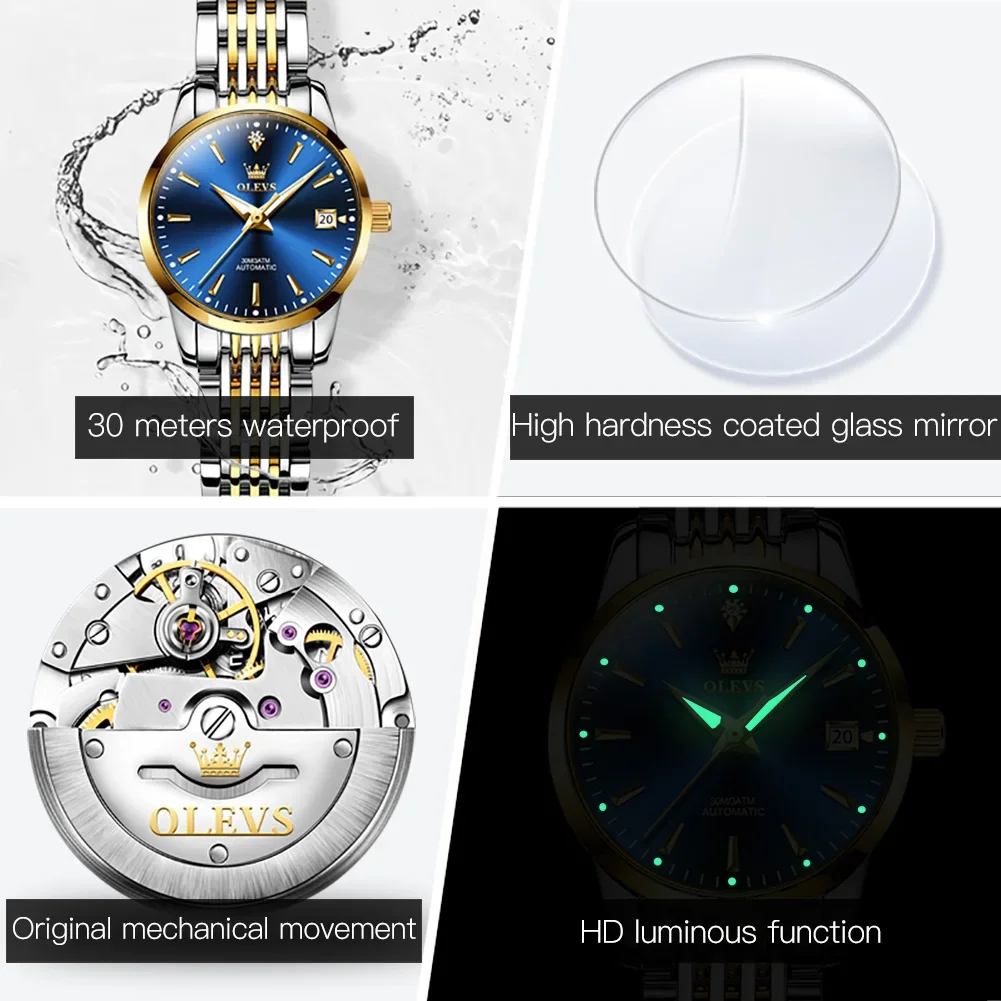 OLEVS Automatic Mechanical Watch for Women Original Movement Luxury Stainless Waterproof Luminous Women\'s Wristwatch Reloj Mujer