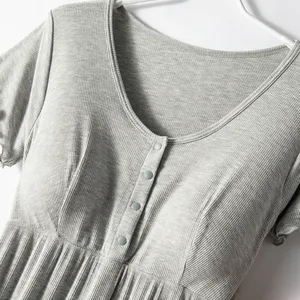 Soft cotton linen maternity dress, thin round collar, short sleeve, breastfeeding, breathable occasional clothing 10 Main Sales Dress Breastfeeding - №4