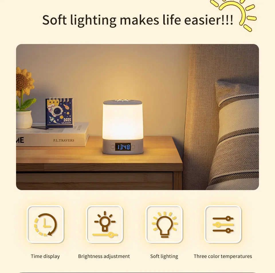 Bedside Led Night Lights Dimmable Charging Desktop Night Lamps with Clock Time Display Night Light Remote Control For Bedside