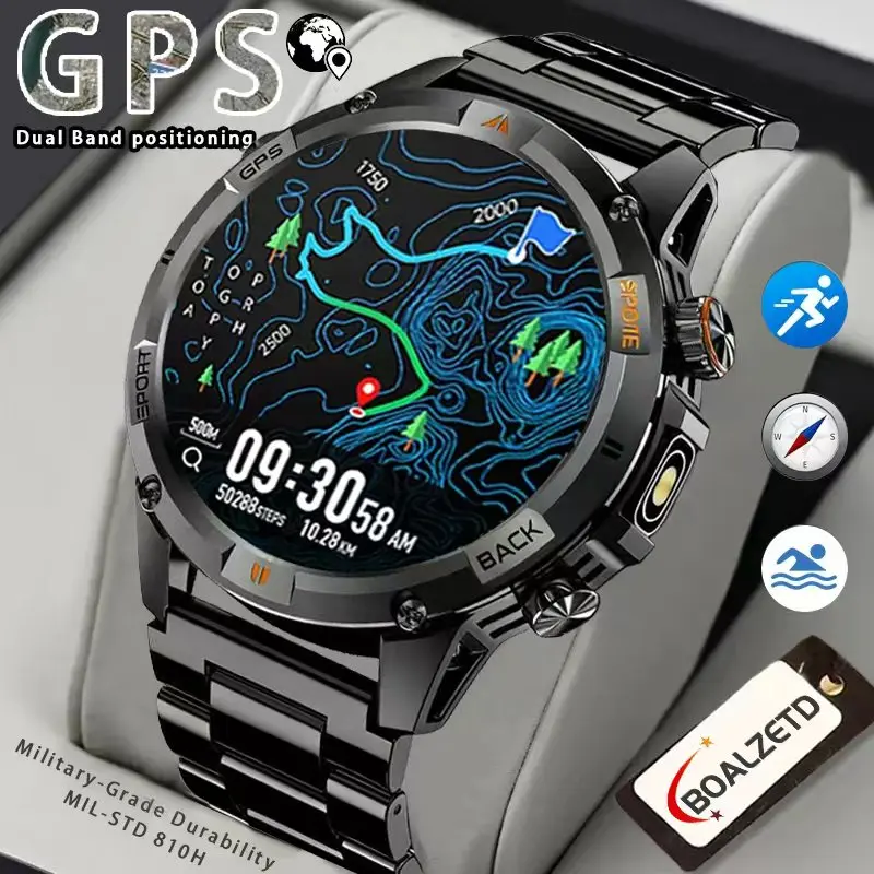 

2025 New Men Military Outdoor 580mAh SmartWatch GPS Watches Compass IP68 Waterproof Swim 1.46-inch HD Bluetooth Call Smartwatch