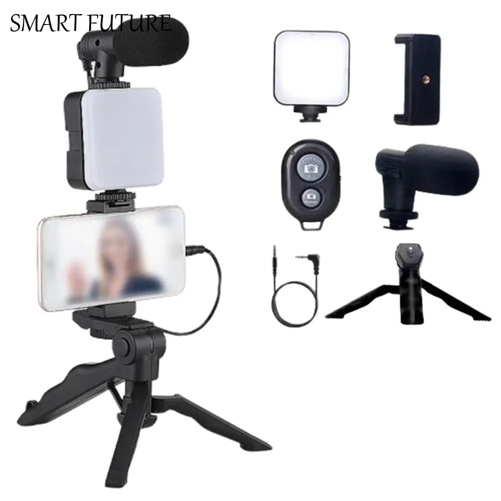 Rotierendes LED-Fülllicht, Desktop-Ständer-Set, Handstativ mit Licht und Mikrofon, Telefonständer-Stabilisator, vielseitig, leicht