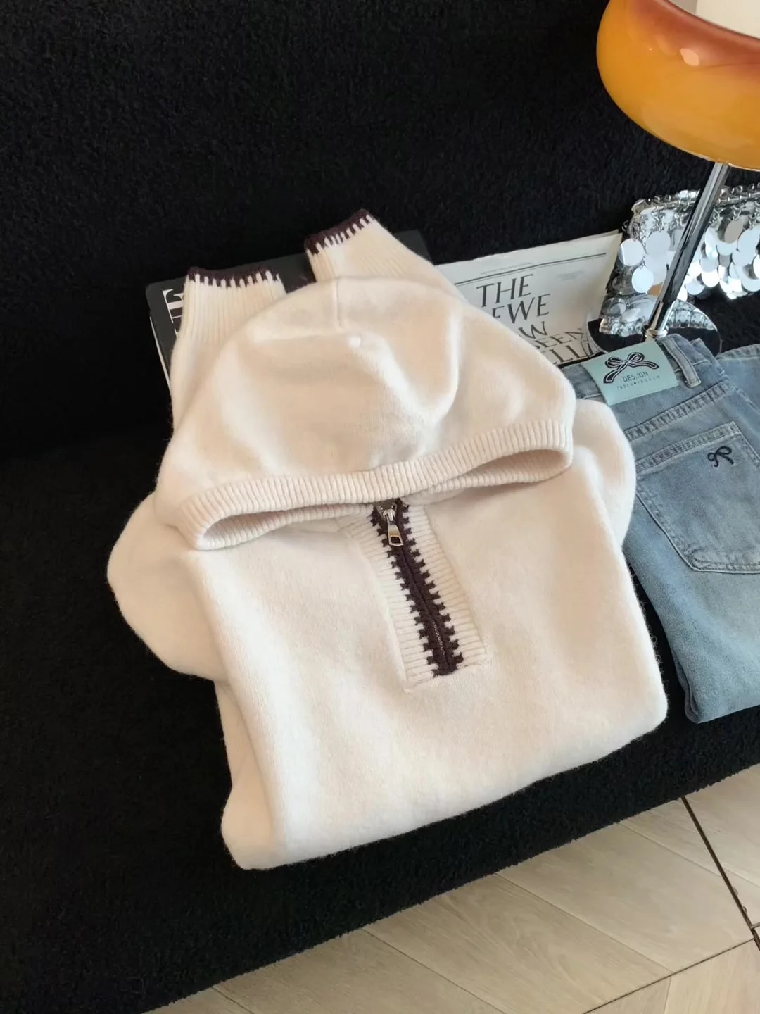 

Женский белый пуловер с капюшоном, свитер, винтажный джемпер в корейском стиле, вязаный кашемировый свитер с длинными рукавами, весна-осень, одежда 2000-х годов