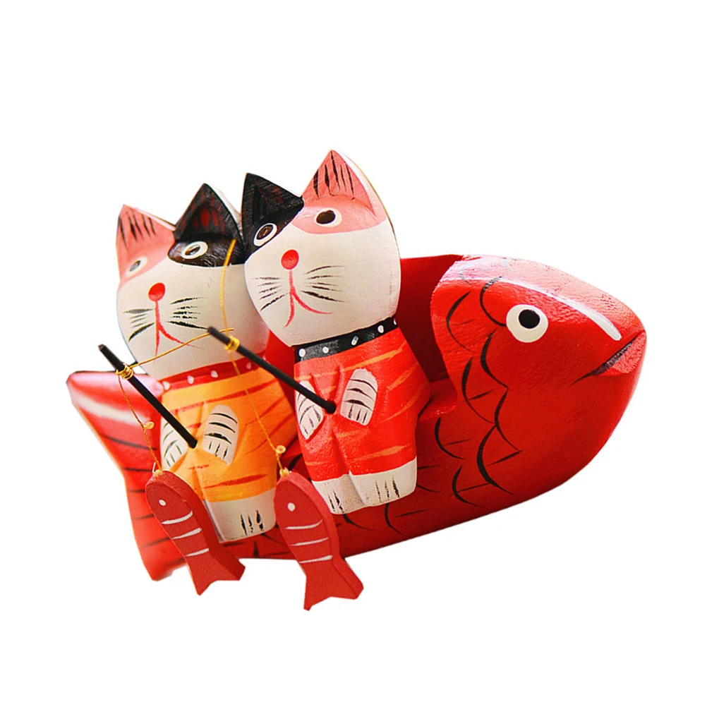 

Couple Decorative Cat Home Wooden Decoration Desktop nament Mini Craft Exquisite Realistic Design Ideal Gift