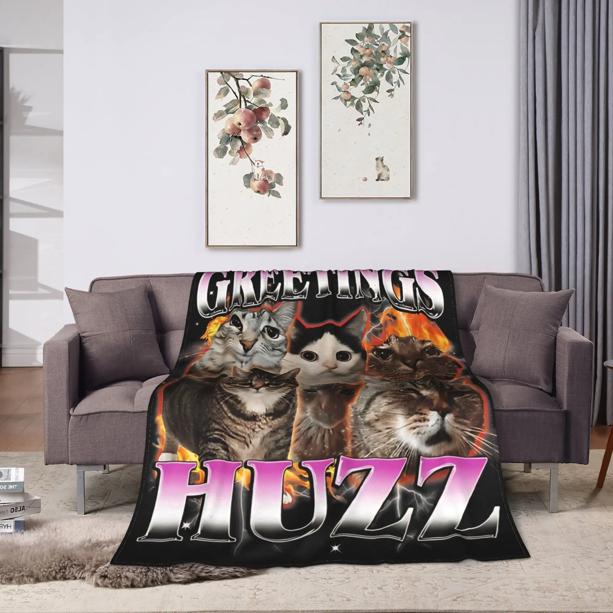 Greetings Huzz Funny Cat Meme Chaos Collage Blankets Quality Warm  Throw Blanket Winter Boy Home Decor Comfortable Bedspread