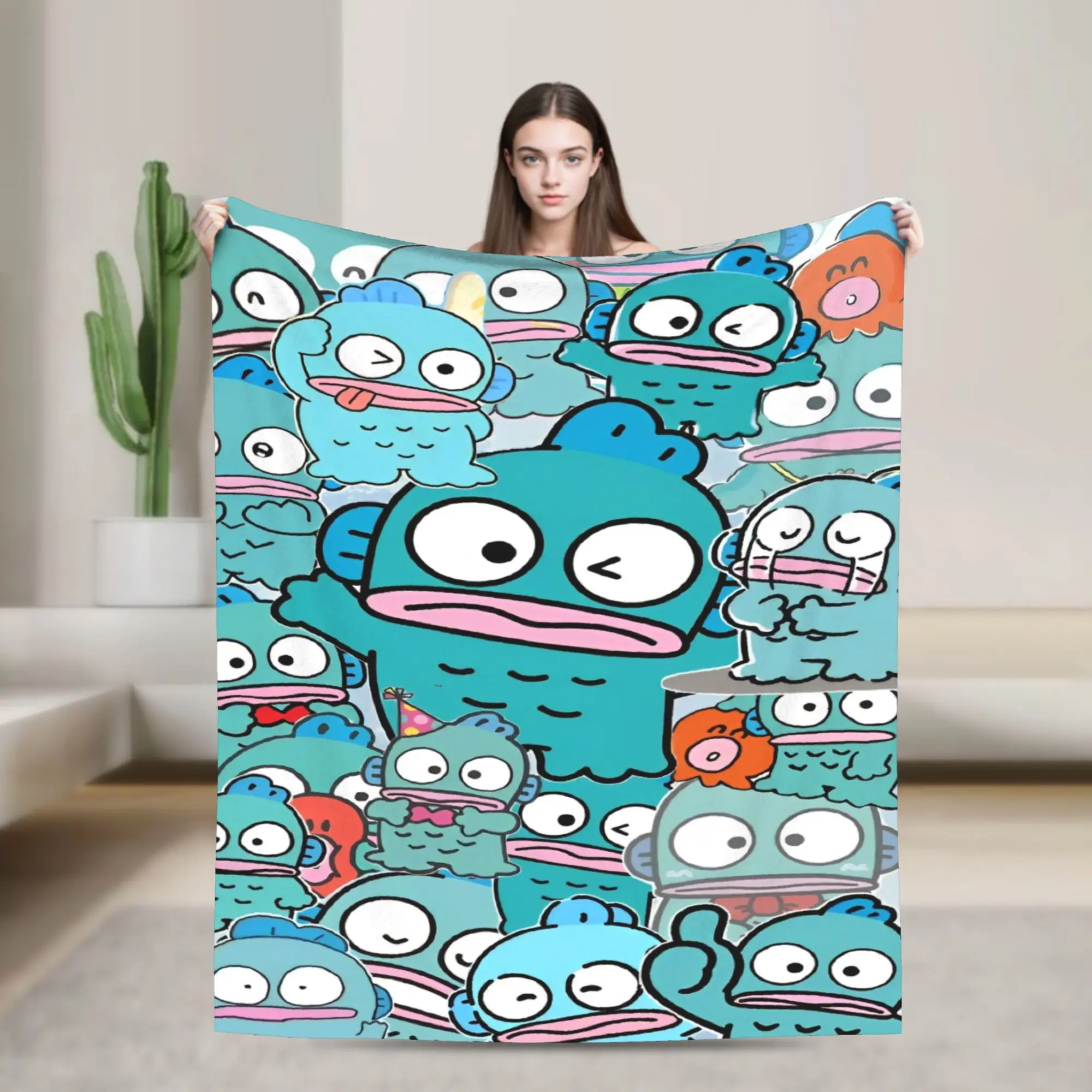 

Kawaii Cute Hangyodon Flannel Blanket Cartoon Creative Throw Blankets for Home 150*125cm Bedspread