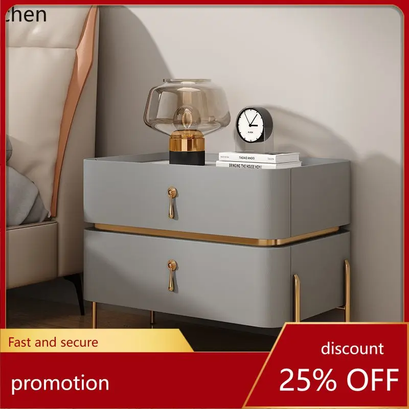 

YFY Bedside Cabinet with Rock Slab Surface and Leather Headboard, Simple and Complete Design