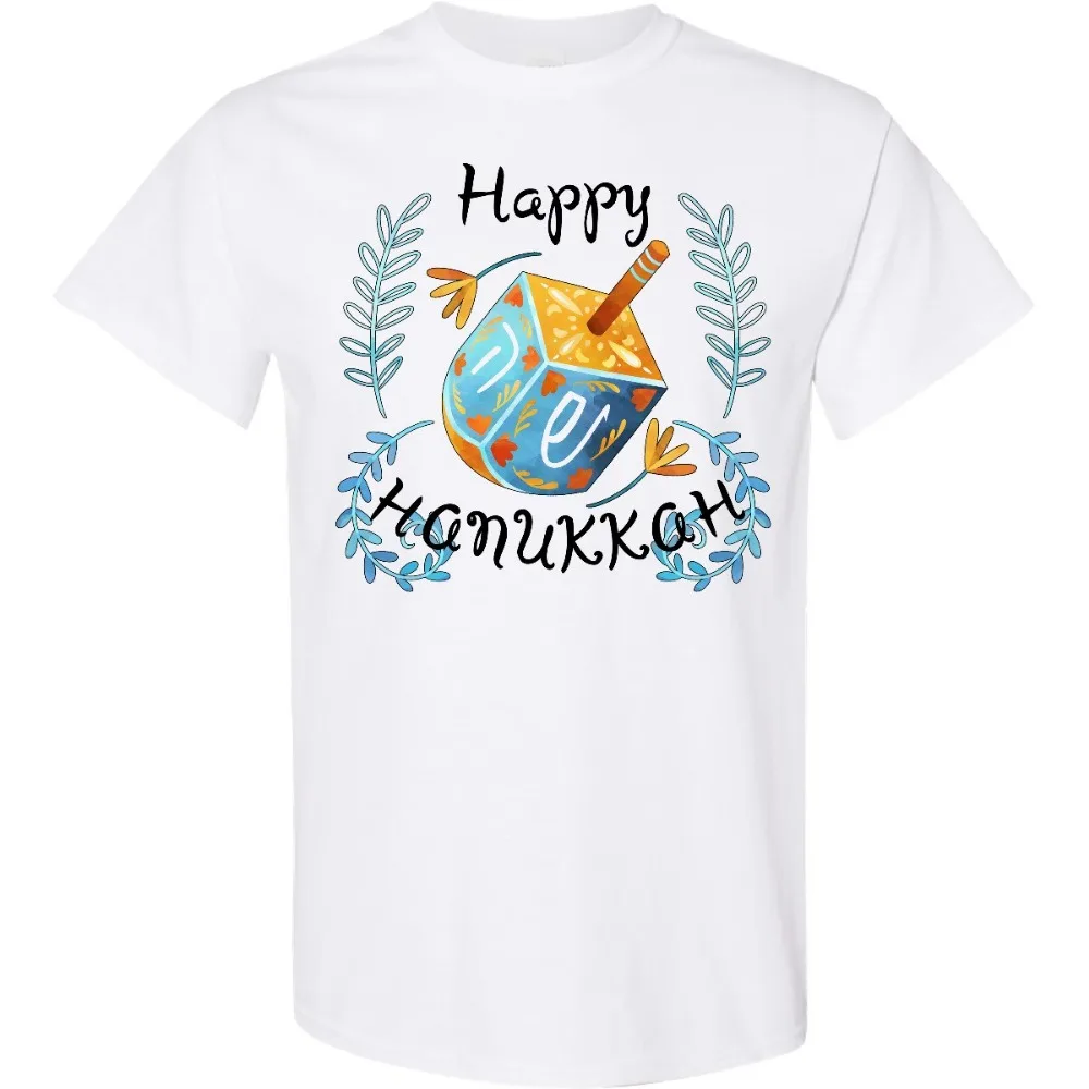 Happy Hanukkah Dreidel Shirt and Laurels Unisex Women T-Shirt Jewish Heritage Holiday High Quality Cotton Tops Men Clothing