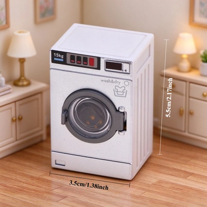 Miniature Realistic Dollhouse Washing Machine with Opening Drum—BJD Miniature Bathroom Scene Furniture, Props, and Accessories
